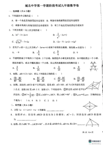 城北中学2022年秋学期九年级数学上学期月考试卷