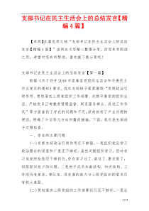 支部书记在民主生活会上的总结发言【精编4篇】