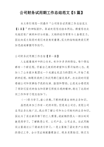 公司财务试用期工作总结范文【5篇】