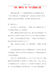 《那一瞬间》初一作文精编5篇