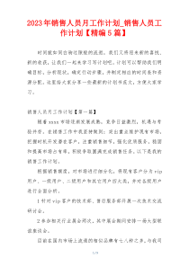 2023年销售人员月工作计划_销售人员工作计划【精编5篇】