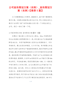 公司宣传策划方案（实例）_宣传策划方案（实例）【推荐5篇】