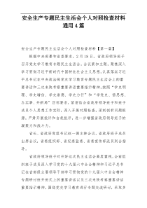 安全生产专题民主生活会个人对照检查材料通用4篇