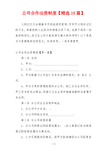 公司合作出资制度【精选10篇】