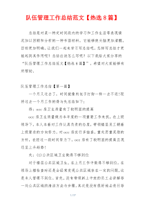 队伍管理工作总结范文【热选8篇】