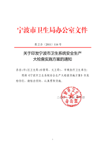 甬卫办〔XXXX〕114号--关于印发宁波市卫生系统安全生产大检查实施方案