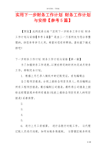 实用下一步财务工作计划 财务工作计划与安排【参考5篇】