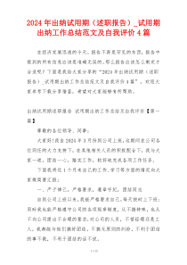 2024年出纳试用期（述职报告）_试用期出纳工作总结范文及自我评价4篇