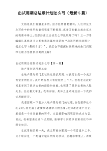 出试用期总结跟计划怎么写（最新5篇）