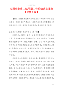 实用企业员工试用期工作总结范文报告【优质5篇】