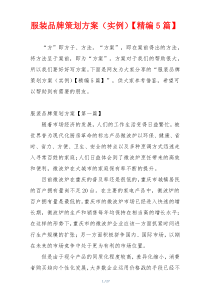 服装品牌策划方案（实例）【精编5篇】