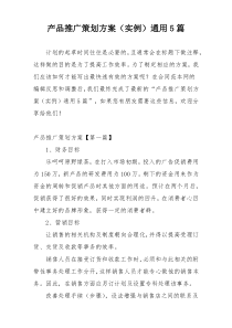 产品推广策划方案（实例）通用5篇