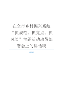 在全市乡村振兴系统“抓规范、抓亮点、抓风险”主题活动动员部署会上的讲话稿