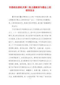 市委政法委机关第二批主题教育专题会上的领导发言