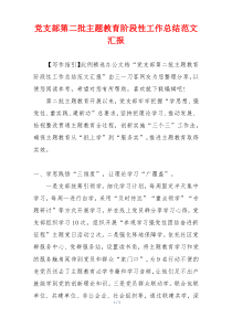 党支部第二批主题教育阶段性工作总结范文汇报