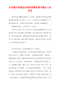 在党建引领基层治理高质量发展专题会上的发言