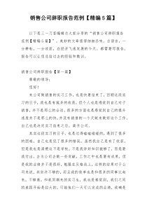 销售公司辞职报告范例【精编5篇】