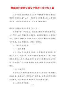精编农村道路交通安全管理工作计划5篇