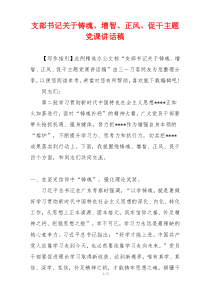 支部书记关于铸魂、增智、正风、促干主题党课讲话稿