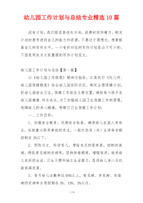 幼儿园工作计划与总结专业精选10篇