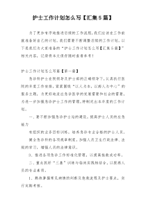 护士工作计划怎么写【汇集5篇】