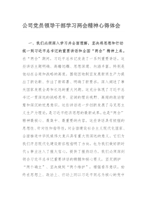 公司党员领导干部学习两会精神心得体会