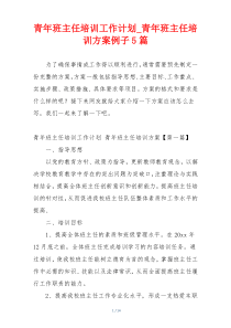 青年班主任培训工作计划_青年班主任培训方案例子5篇