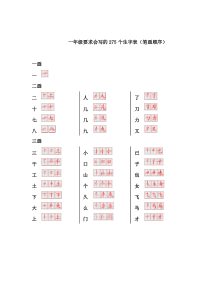 一年级要求会写的275个生字表(笔画顺序)
