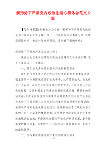 新形势下严肃党内政治生活心得体会范文5篇