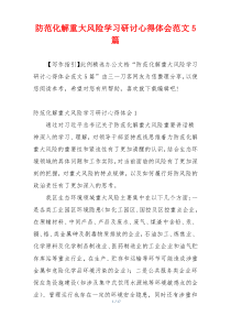 防范化解重大风险学习研讨心得体会范文5篇