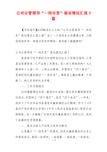 公司分管领导“一岗双责”落实情况汇报3篇
