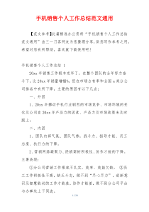 手机销售个人工作总结范文通用