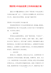 预防青少年违法犯罪工作具体实施方案