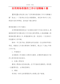 实用商场客服的工作计划精编5篇