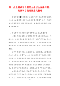第二批主题教育专题民主生活会查摆问题、批评和自我批评意见整理