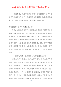 支部2024年上半年党建工作总结范文