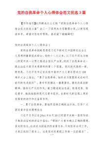 党的自我革命个人心得体会范文优选3篇