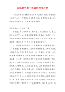 医院财务的工作总结范文样例