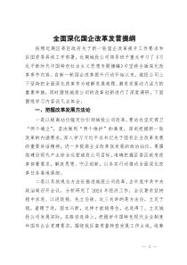 关于全面深化国企改革研讨发言提纲