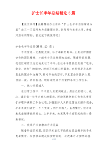 护士长半年总结精选5篇