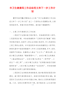 市卫生健康局工作总结范文和下一步工作计划