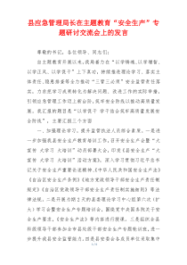 县应急管理局长在主题教育“安全生产”专题研讨交流会上的发言