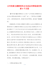 公司党委主题教育民主生活会对照检查材料新6个方面