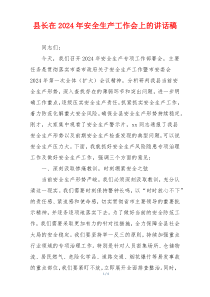 县长在2024年安全生产工作会上的讲话稿