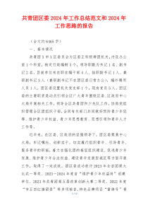 共青团区委2024年工作总结范文和2024年工作思路的报告
