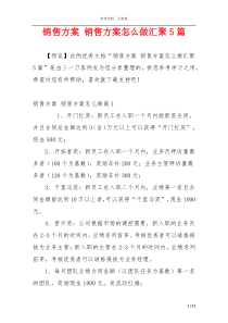 销售方案 销售方案怎么做汇聚5篇