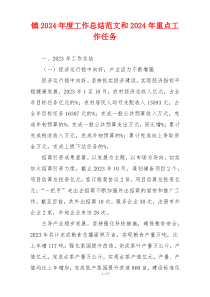 镇2024年度工作总结范文和2024年重点工作任务