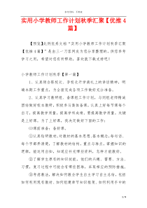 实用小学教师工作计划秋季汇聚【优推4篇】
