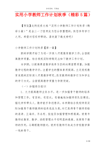 实用小学教师工作计划秋季（精彩5篇）