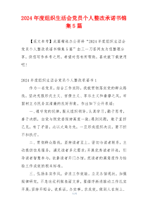 2024年度组织生活会党员个人整改承诺书锦集5篇
